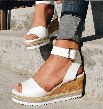 Athena - Sandals with Buckle Wedge Heels