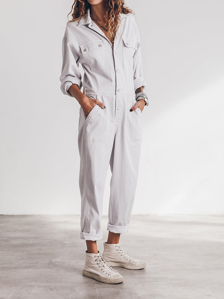 Viola - Women's Relaxed Fit Button Front Jumpsuit