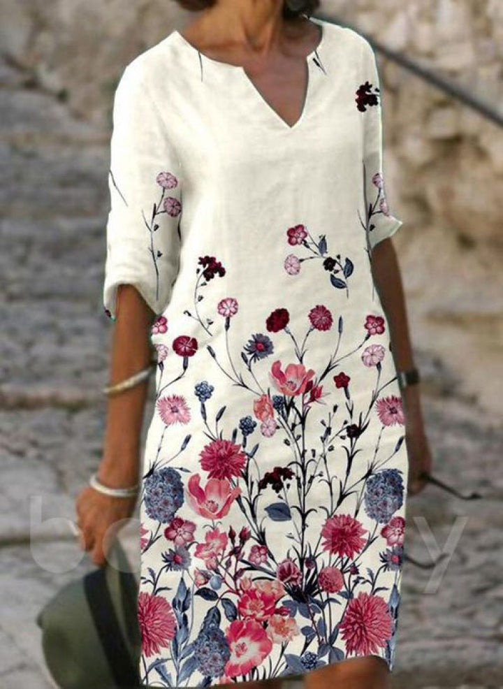 Vlora - Charming Linen Dress with Floral Print