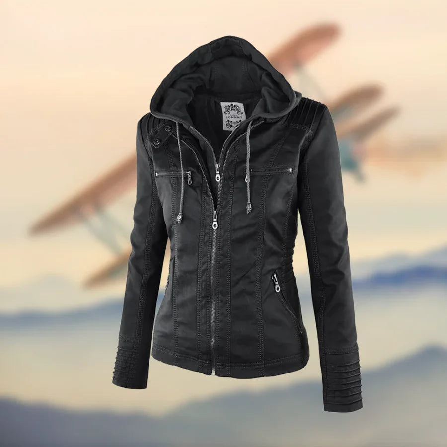 Carolina - Stylish and Versatile Hooded Leather Jacket