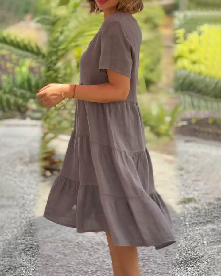 Essi - Cotton-linen dress with V-neck