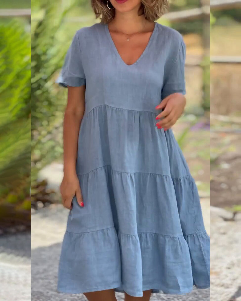 Essi - Cotton-linen dress with V-neck