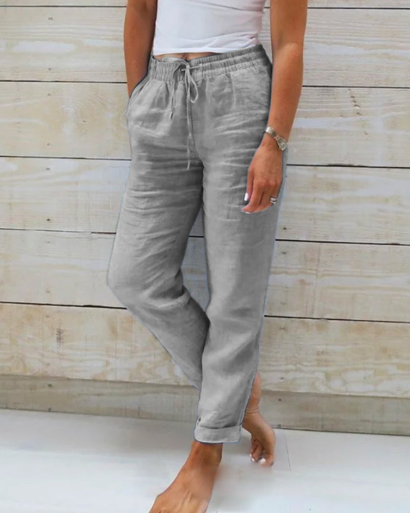 Monika - Cotton and Linen Elasticated Trousers