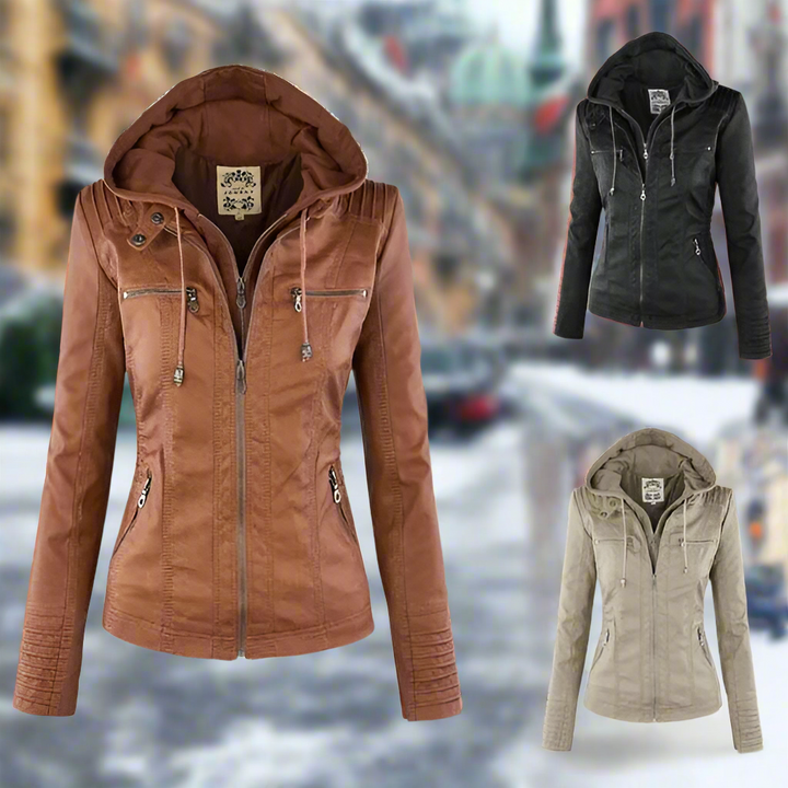 Carolina - Stylish and Versatile Hooded Leather Jacket