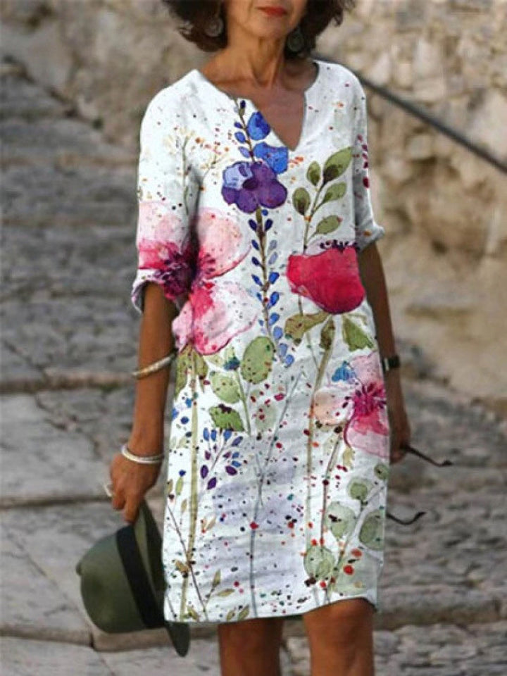 Vlora - Charming Linen Dress with Floral Print