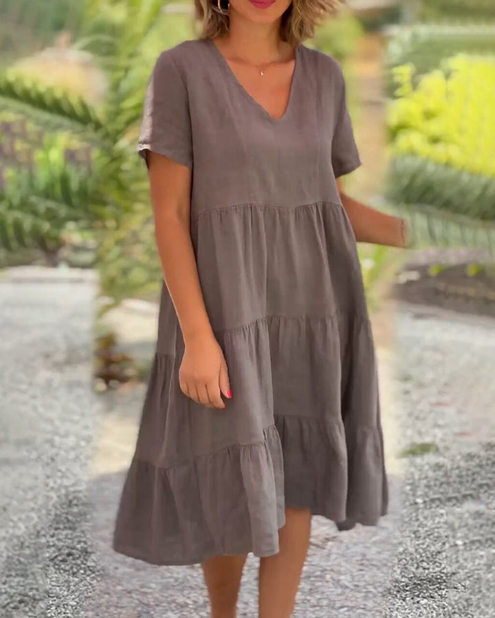 Essi - Cotton-linen dress with V-neck