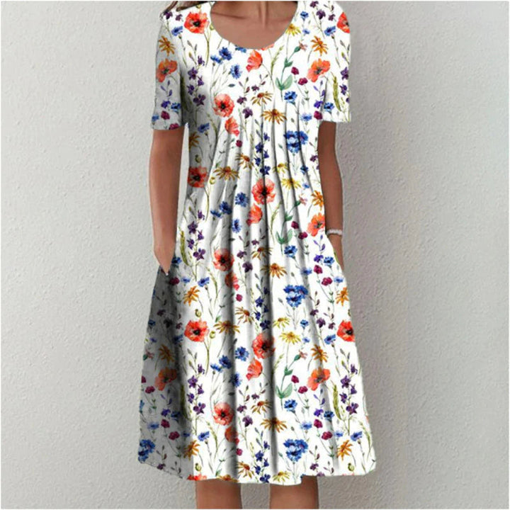 Ina - Pleated Midi Dress with Floral Print