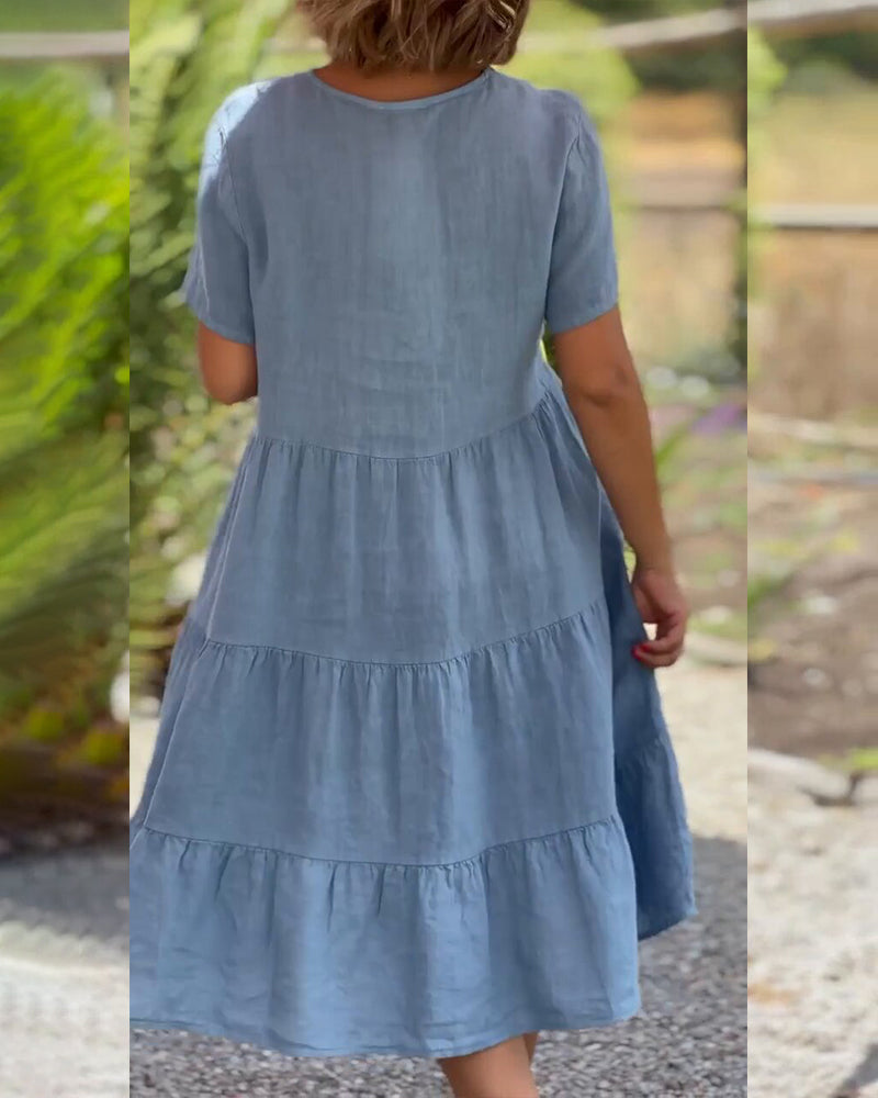 Essi - Cotton-linen dress with V-neck