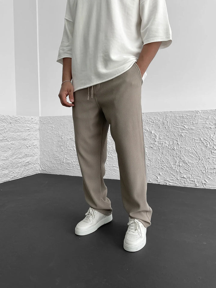 Terrence - Straight Leg Trousers with Ribbed Finish