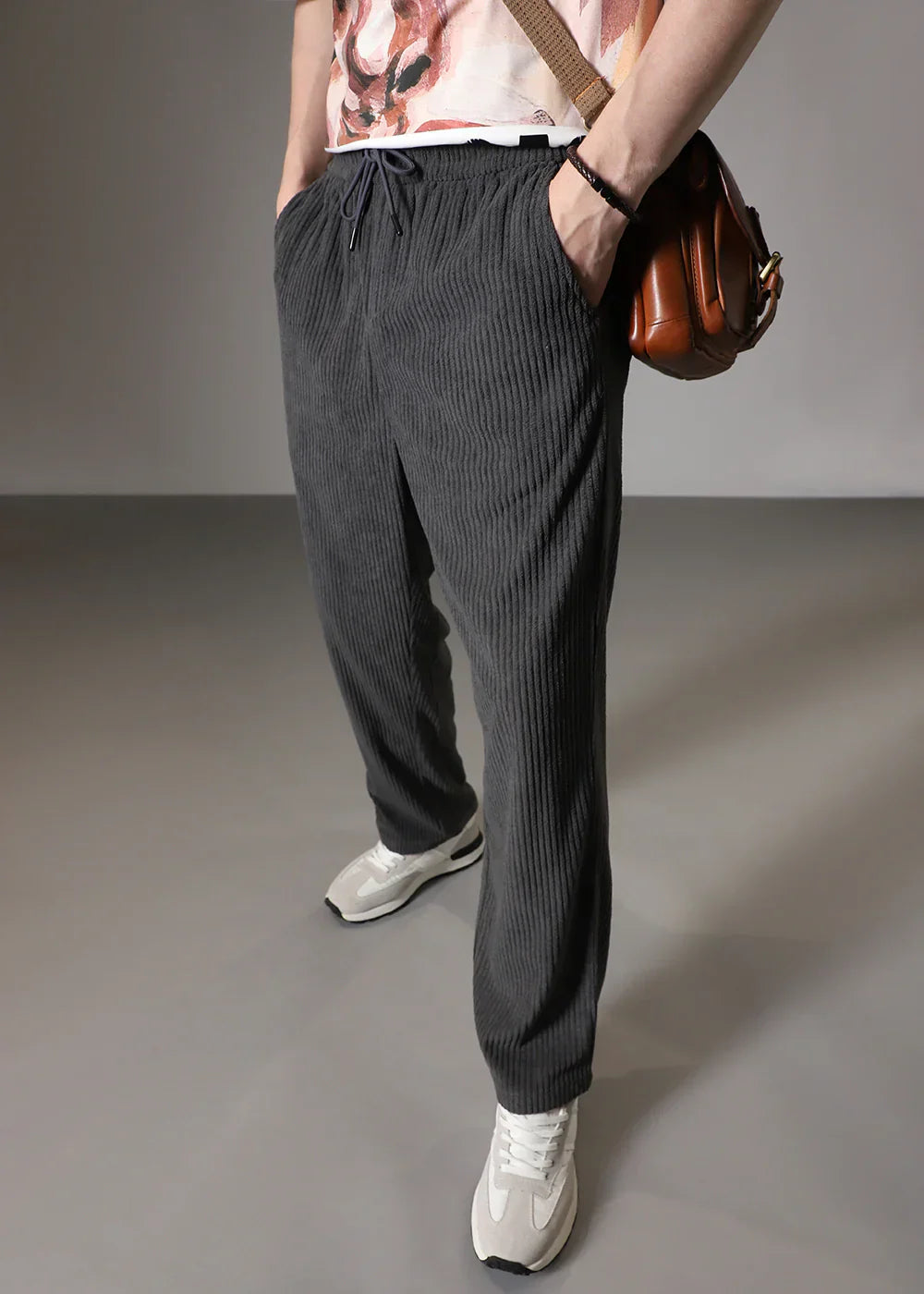 Terrence - Straight Leg Trousers with Ribbed Finish