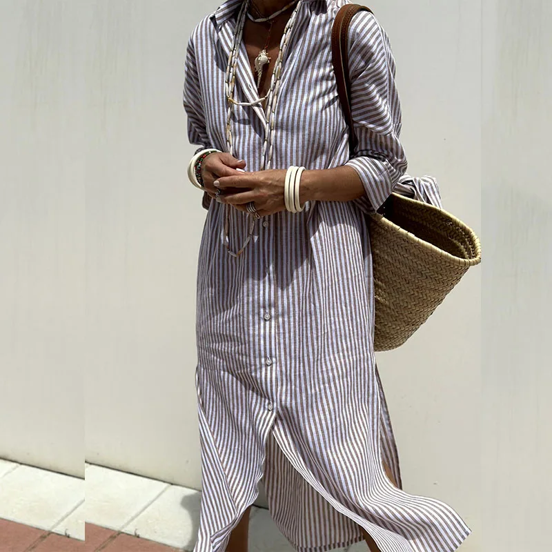 Meggy - Sophisticated Striped Shirt Dress