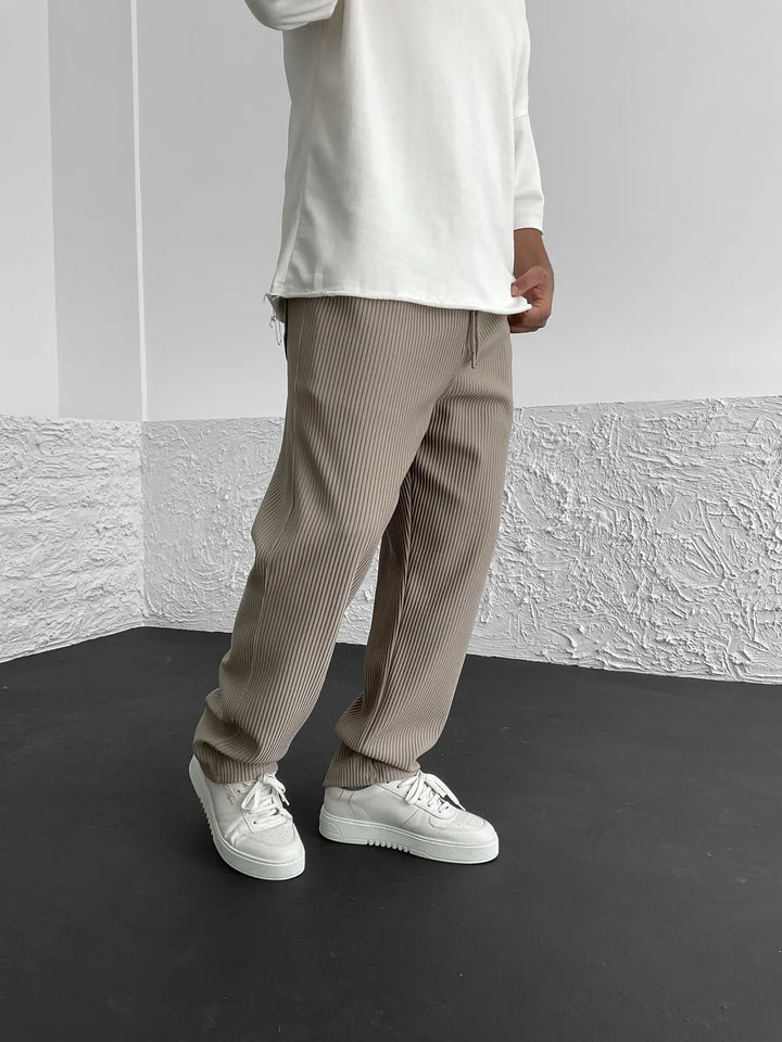 Terrence - Straight Leg Trousers with Ribbed Finish